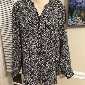 Jones New York Signature Leopard Print Women's Top Blouse Large